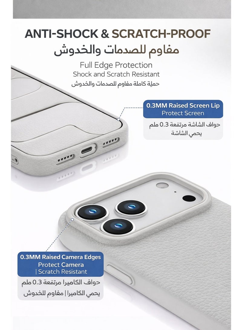 جراب iPhone 17 Pro Max (أبيض جبل الثلج) | غطاء خلفي للهاتف بنسيج جلد الليتشي، حماية كاملة للجهاز، فائق النحافة ومقاوم للصدمات | مقاوم للخدوش وبصمات الأصابع | بطانة ناعمة من الألياف الدقيقة - Image 3